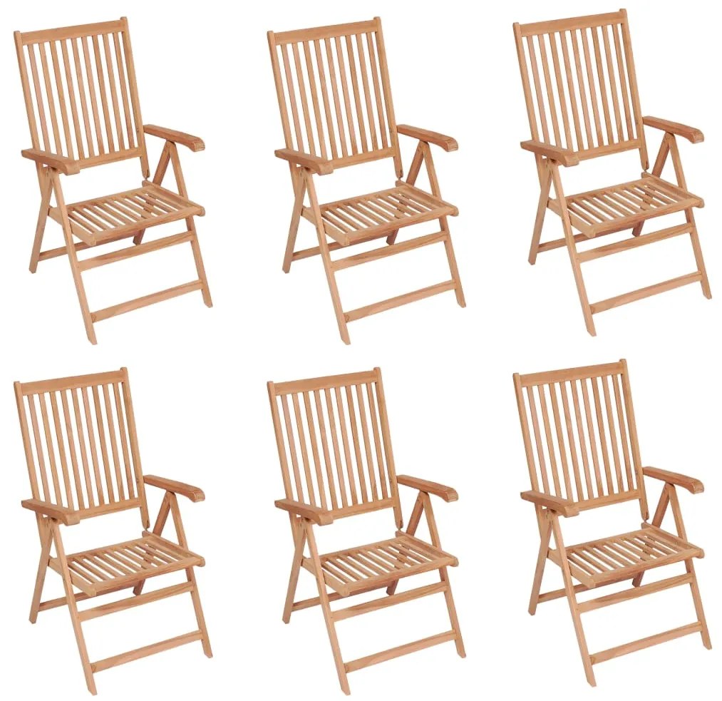 vidaXL Cadeiras de jardim reclináveis 6 pcs madeira de teca maciça