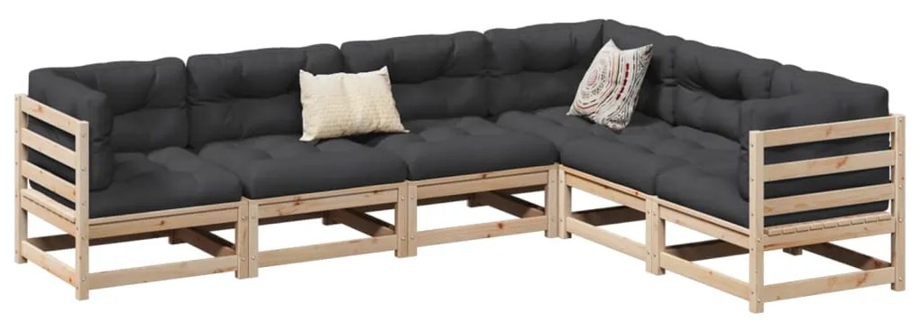 6 pcs conjunto de sofás de jardim c/ almofadões pinho maciço