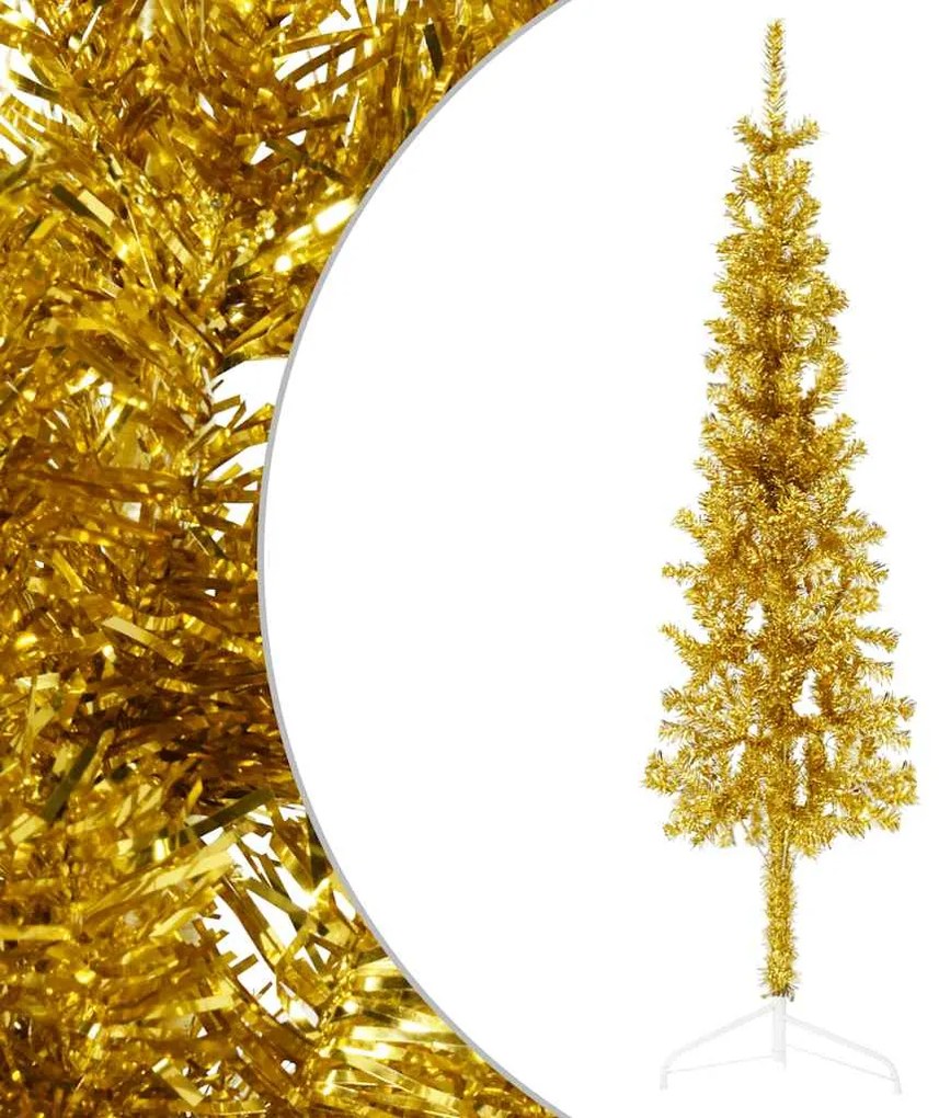 Meia árvore de Natal fina com suporte 120 cm dourado