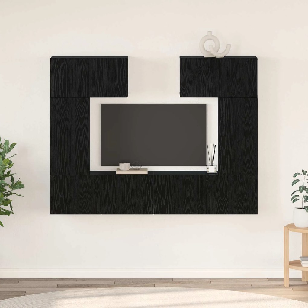 vidaXL Conjunto de móvel de TV 6 pcs Carvalho Preto Madeira processada