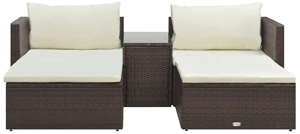 5 pcs conjunto lounge jardim c/ almofadões vime PE castanho