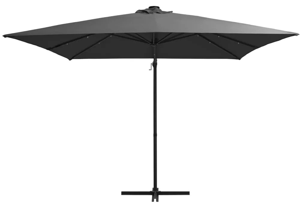 Guarda-sol cantilever luzes LED/poste aço 250x250 cm antracite