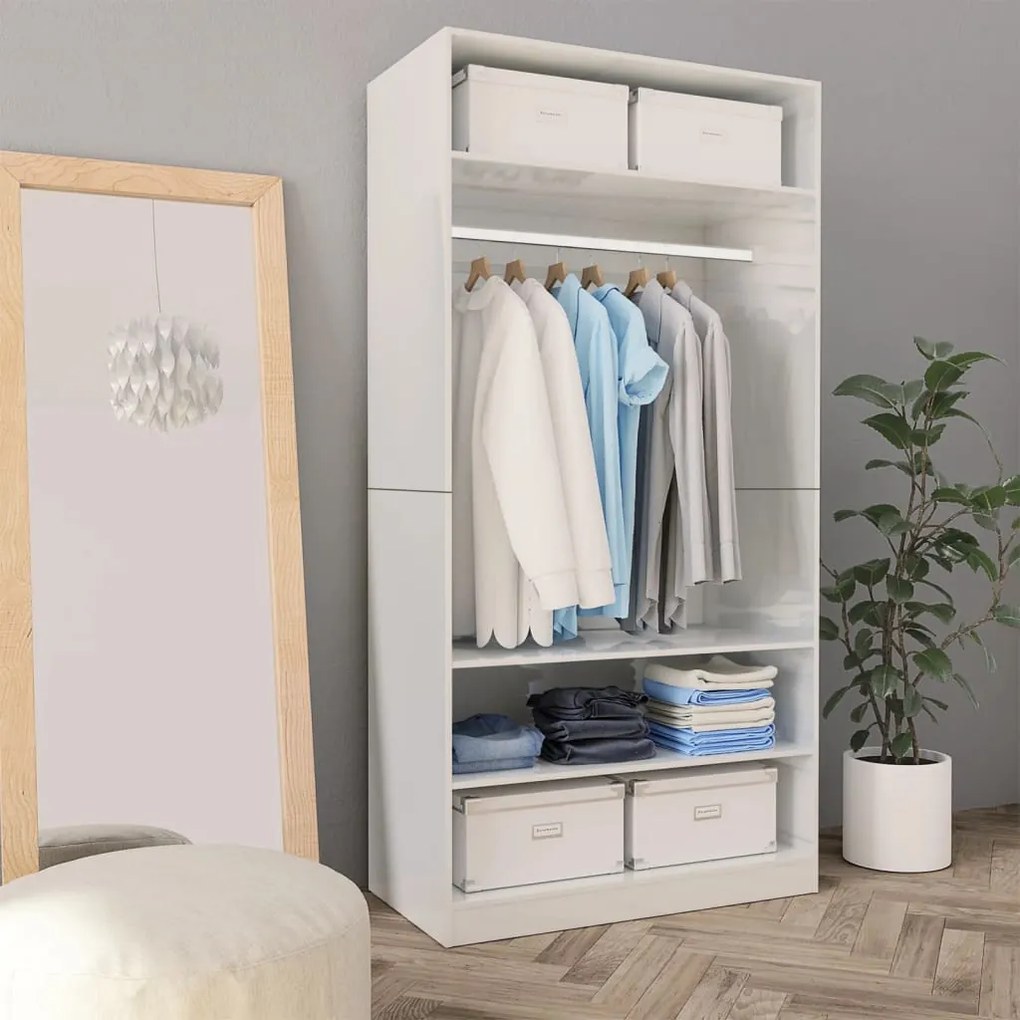 800231 vidaXL Roupeiro 100x50x200 cm contraplacado branco brilhante