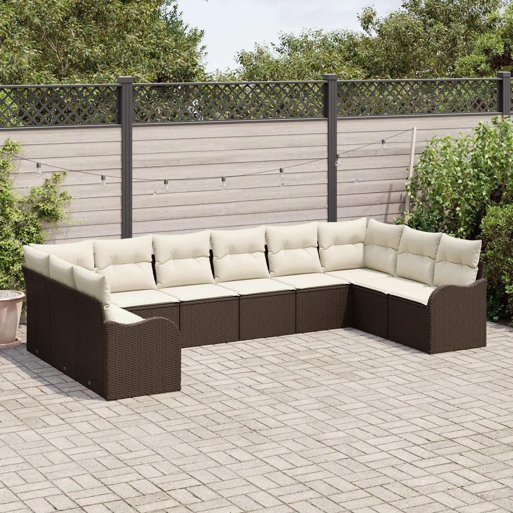 Conjunto de Sofá de Jardim vidaXL com Almofadas Castanho Rattan Poliés