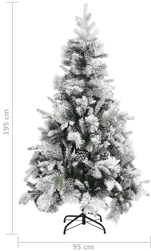 Árvore de Natal c/ flocos de neve e pinhas 195 cm PVC e PE