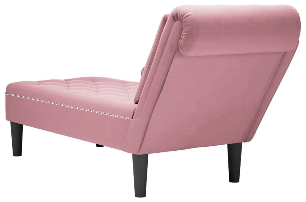 Chaise lounge c/ almofada/apoio de braços direito veludo rosa