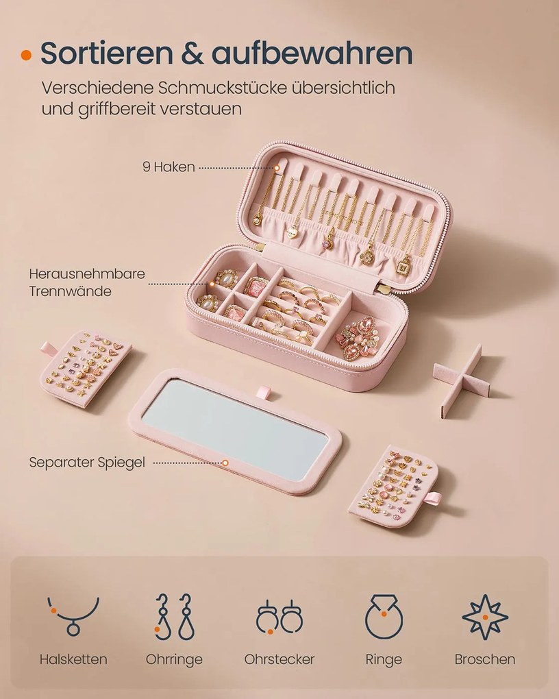 Caixa para joias Viagem 10,5 x 20,5 x 6 cm HOME Coleção ANAH Rosa pastel