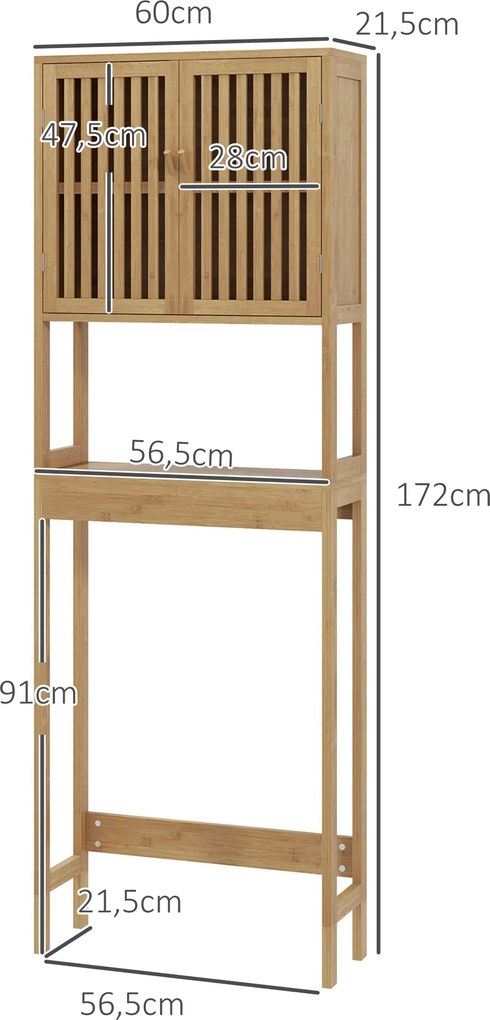 Móvel sobre a Sanita, 60 x 21,5 x 172 cm, Armário com 2 Portas, Bambu Natural