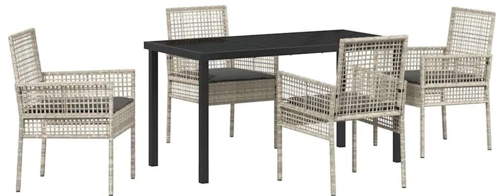 Conjunto de Jantar de 5 Peças com Almofadas Cinza Claro Rattan Poliést