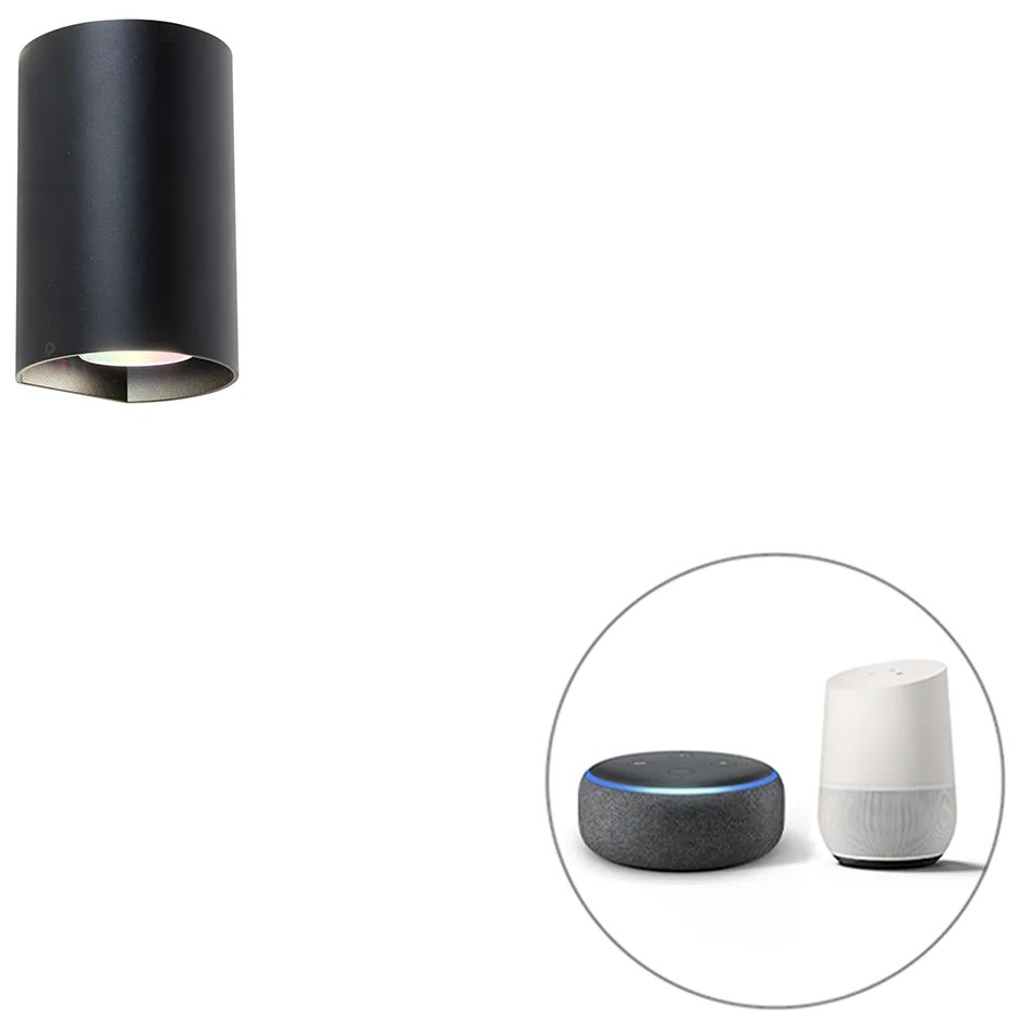 LED Candeeiro de Parede Redondo Inteligente Preto com Wi-Fi GU10 - Sabbir Design