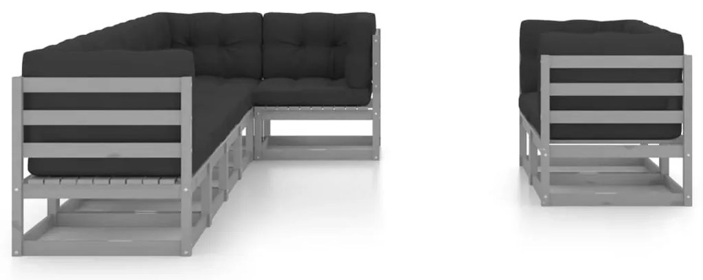 8 pcs conjunto lounge de jardim c/ almofadões pinho maciço