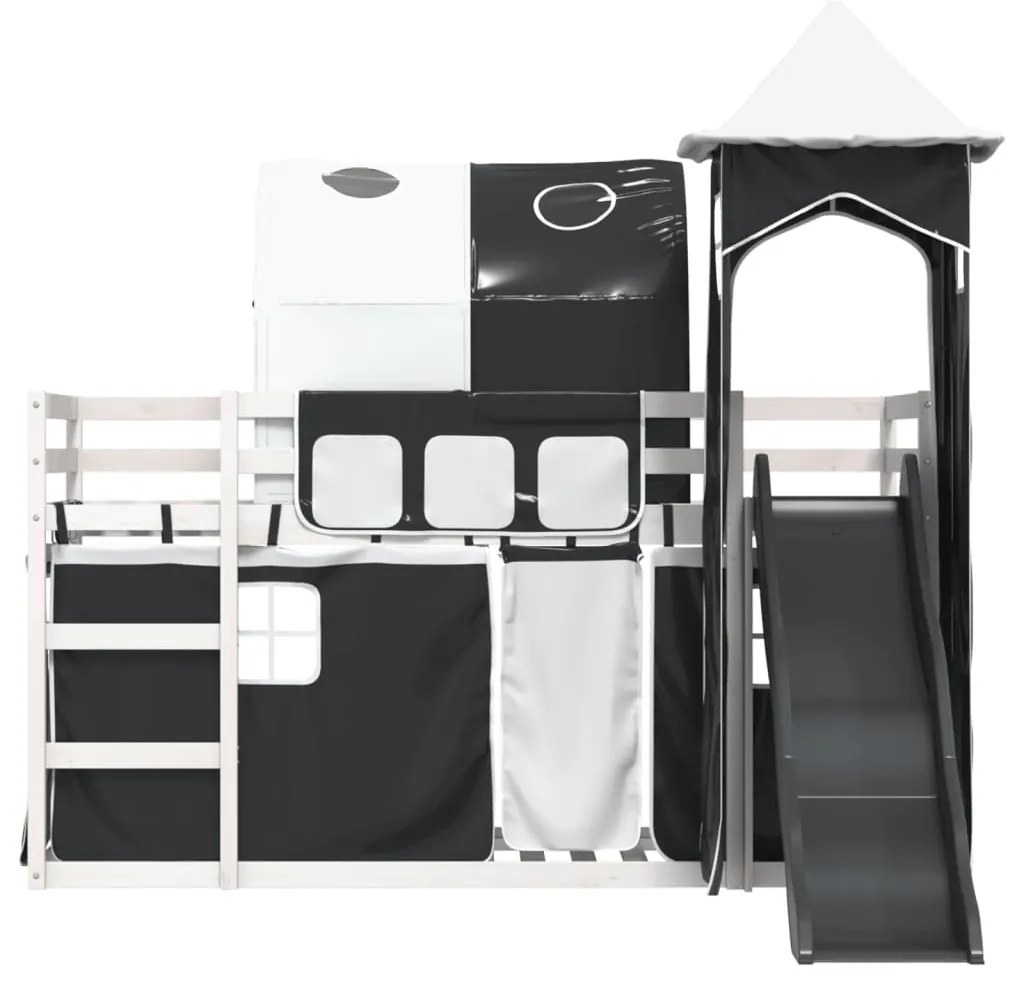 Beliche com escorrega e cortinas 90x200 cm branco e preto