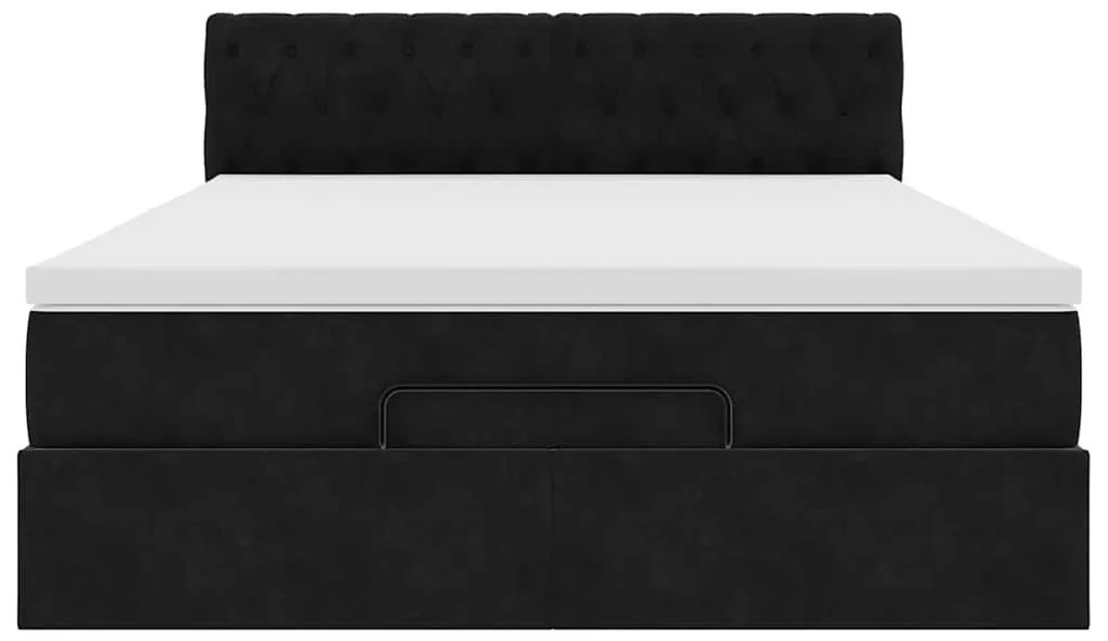 Estrutura de cama otomana com colchão 140x190 cm veludo preto