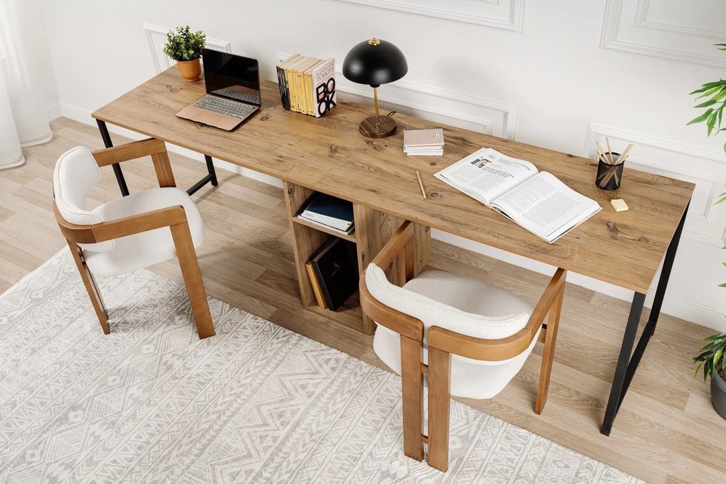 Secretária Twin Study Desk – Pinho Atlântico e Preto – 240x74x60 cm
