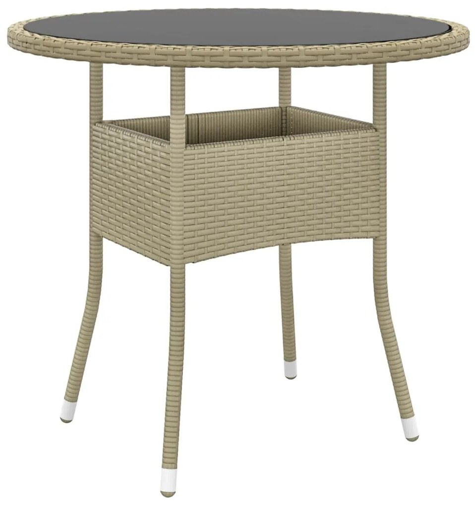 vidaXL Mesa de jardim Ø80x75 cm vidro temperado e vime PE bege