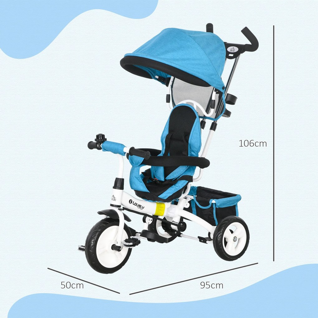 HOMCOM Triciclo para Bebés 2 em 1 Triciclo Evolutivo para Crianças de