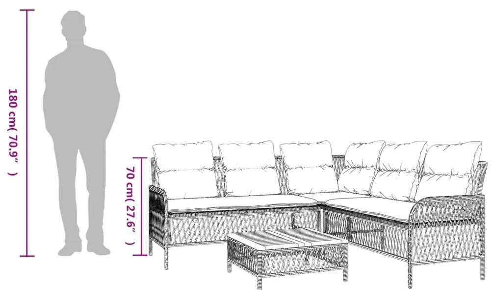 2 pcs conjunto sofás de jardim com almofadões vime PE preto