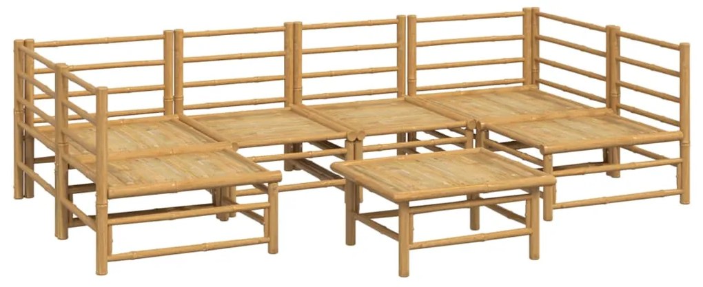 7 pcs conj. lounge de jardim bambu c/ almofadões cinzento-claro