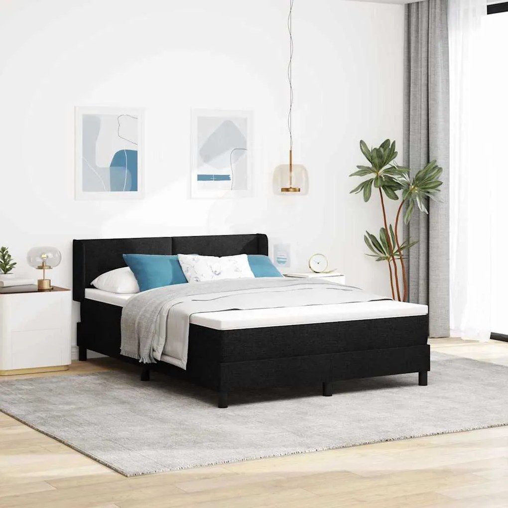 Cama Box com cabeceira Preto 140 x 200 cm Tecido e Espuma
