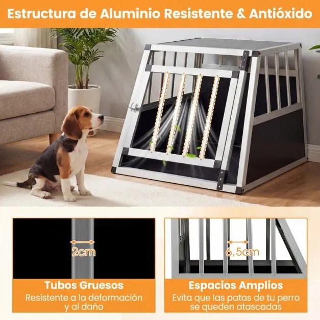 Caixa Transportadora de viagem para cães em alumínio com porta e fechadura 69,5 x 54 x 50,5 cm