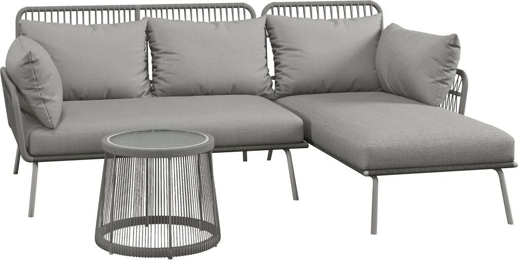 Outsunny Conjunto de assentos outdoor, sofá de canto com mesa lateral, polyrattan/estrutura em aço, cinza claro | Aosom Portugal