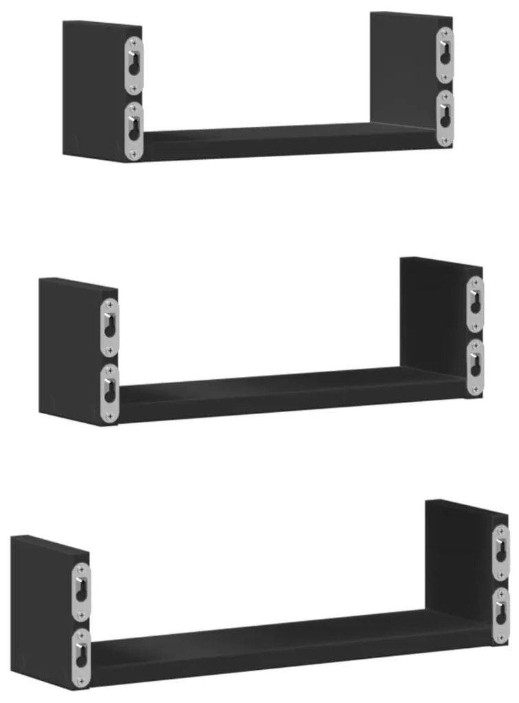 Prateleira de parede 3 pcs derivados de madeira preto