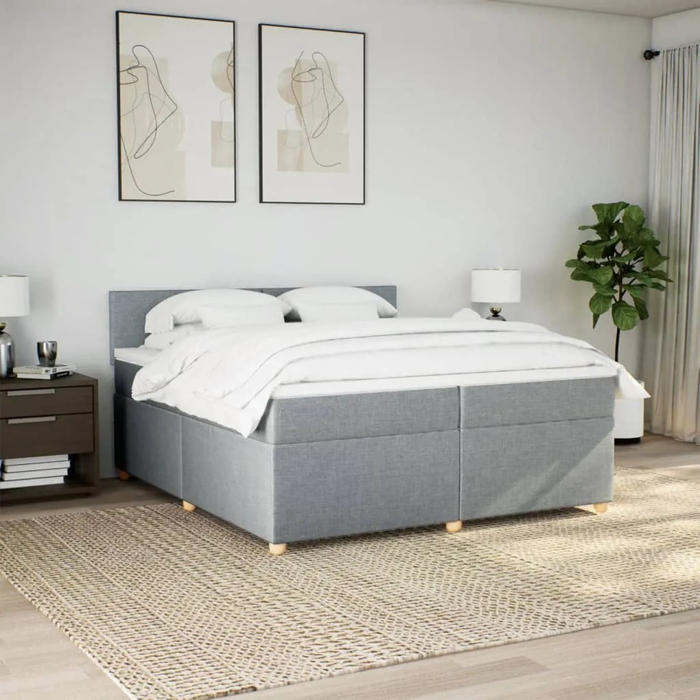 Cama com molas/colchão 200x200 cm tecido cinza-claro