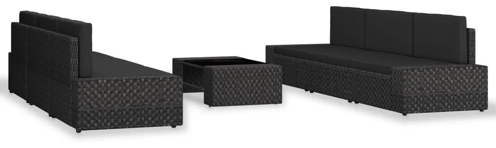 7 pcs conjunto lounge para jardim vime PE preto