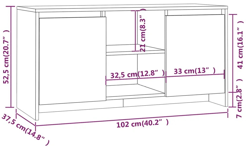Móvel de TV 102x37,5x52,5 cm derivados madeira carvalho sonoma