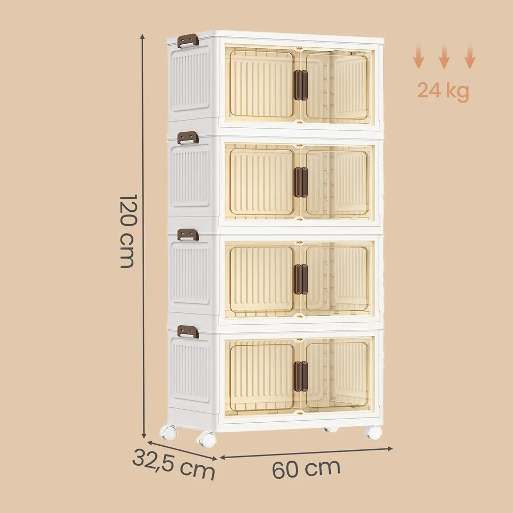 Caixas com tampa Organizador com rodas 32,5 x 60 x 120 cm, 4 níveis, Branco