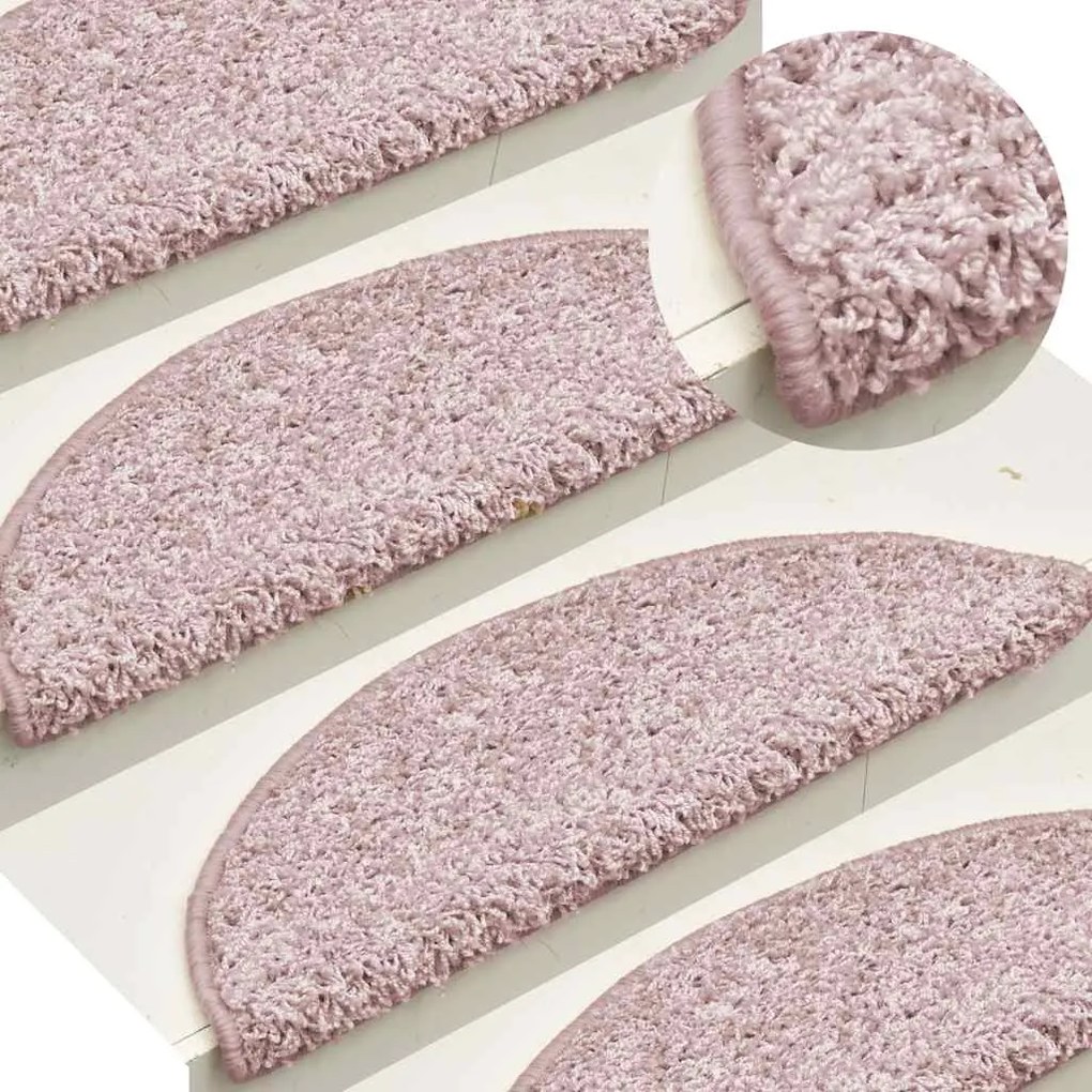 vidaXL Tapetes de escada 30 peças 65x21x4 cm rosa claro meio redondo grande