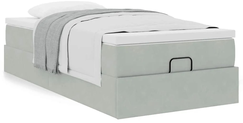 Estrutura cama otomana colchão 90x200 cm veludo cinzento claro