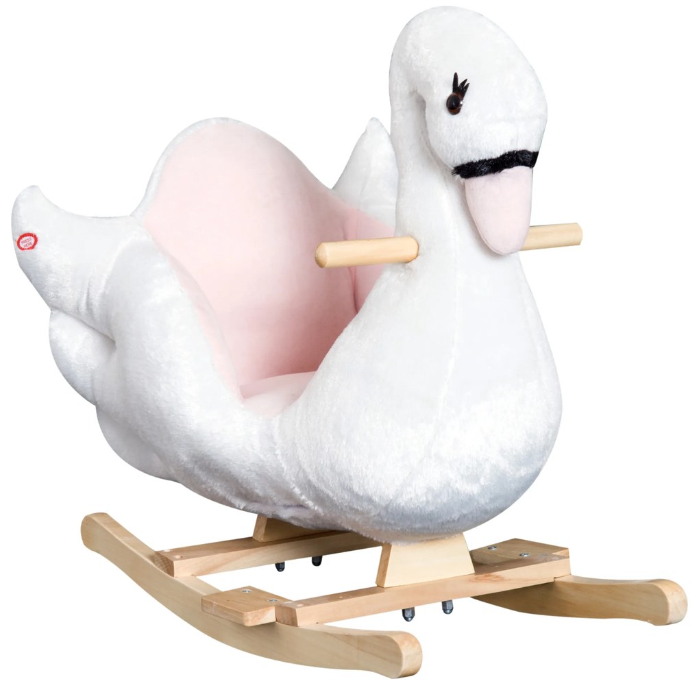 HOMCOM Cavalinho de Balanço Cisne com Música Cavalinho de Balanço Estrutura de Metal Madeira Cobertura de Pelúcia 60x32x55 cm Branco | Aosom Portugal