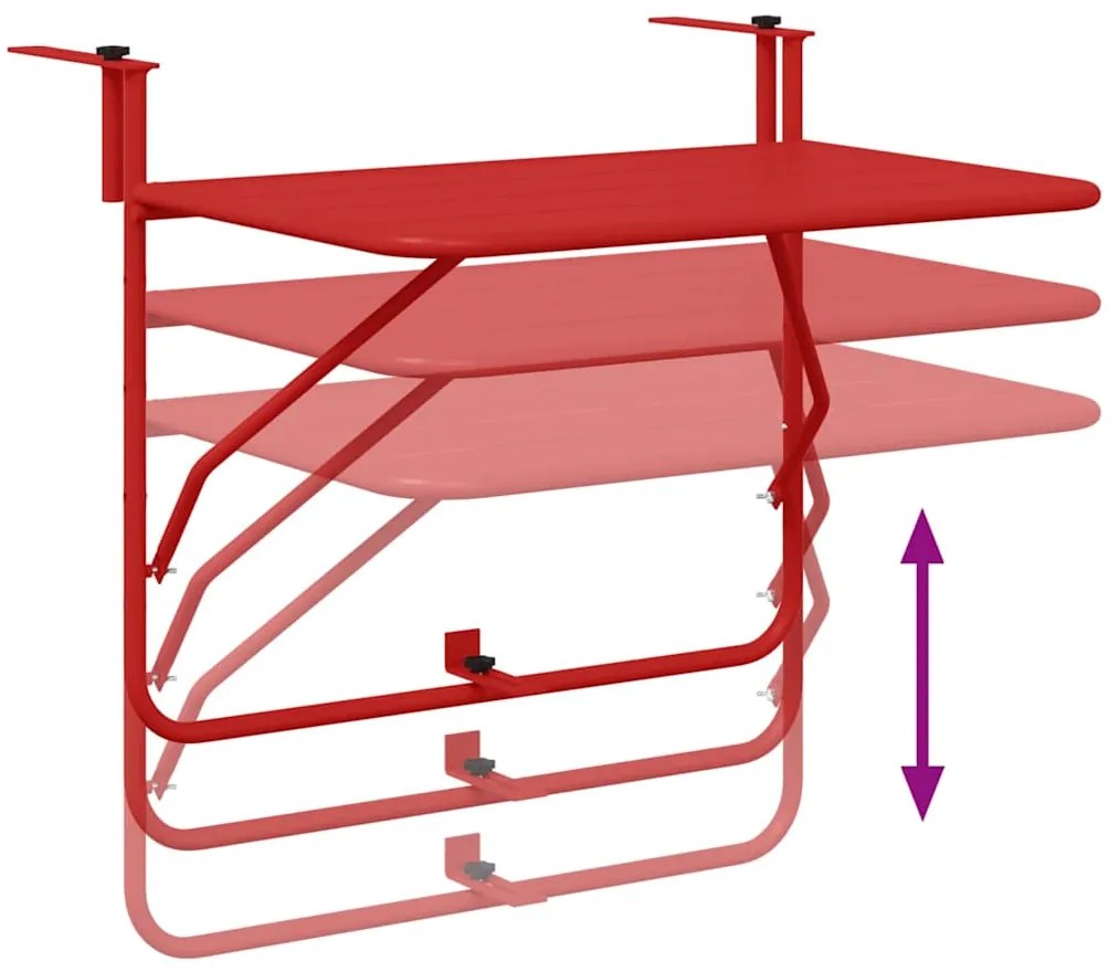 Mesa de Balcão Suspensa vidaXL Dobrável Vermelha 60x40 cm Aço