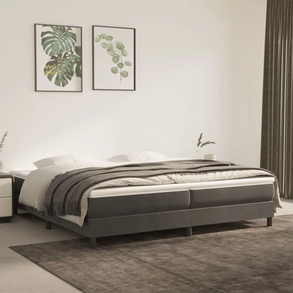 vidaXL Estrutura de cama com molas 200x200 cm veludo cinzento-escuro