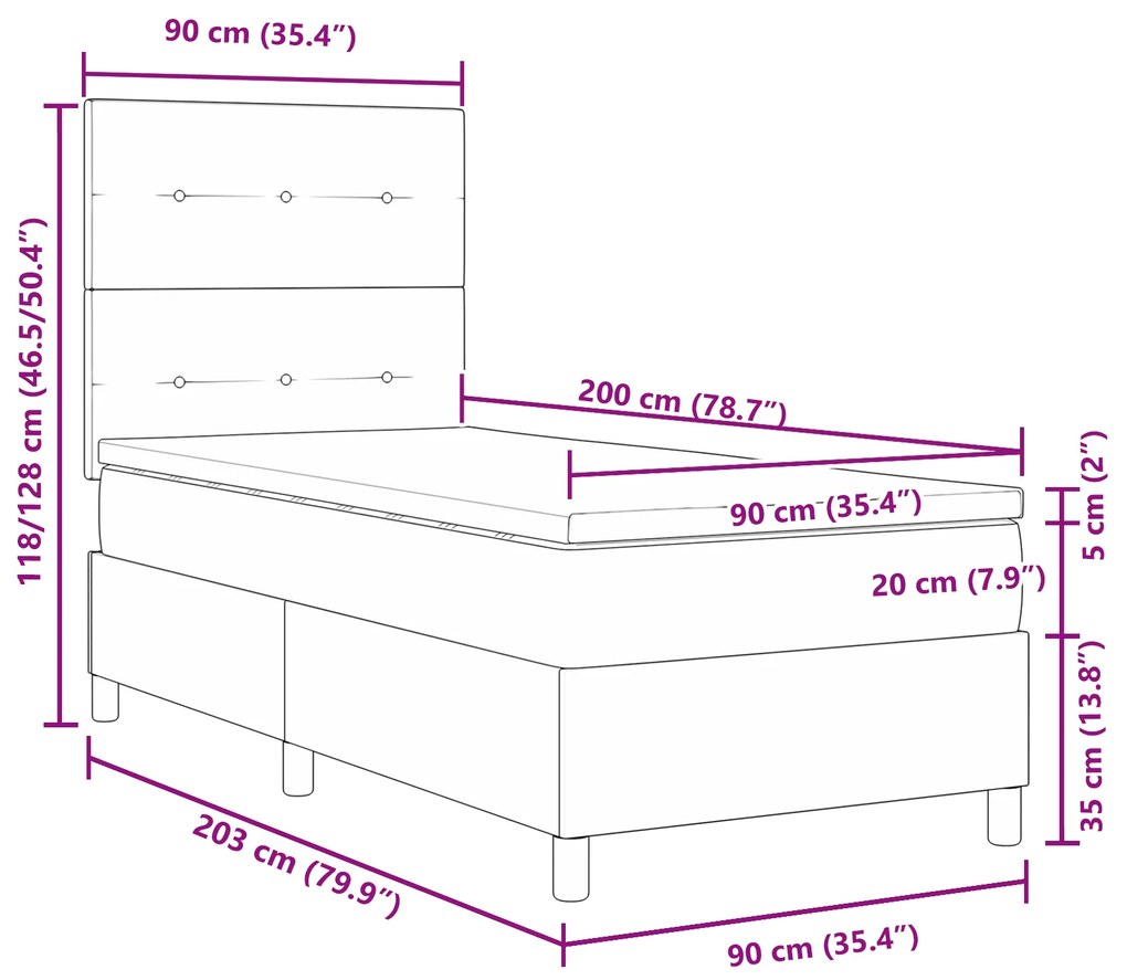Cama Box Spring com Colchão vidaXL Preto 90x200 cm em Veludo