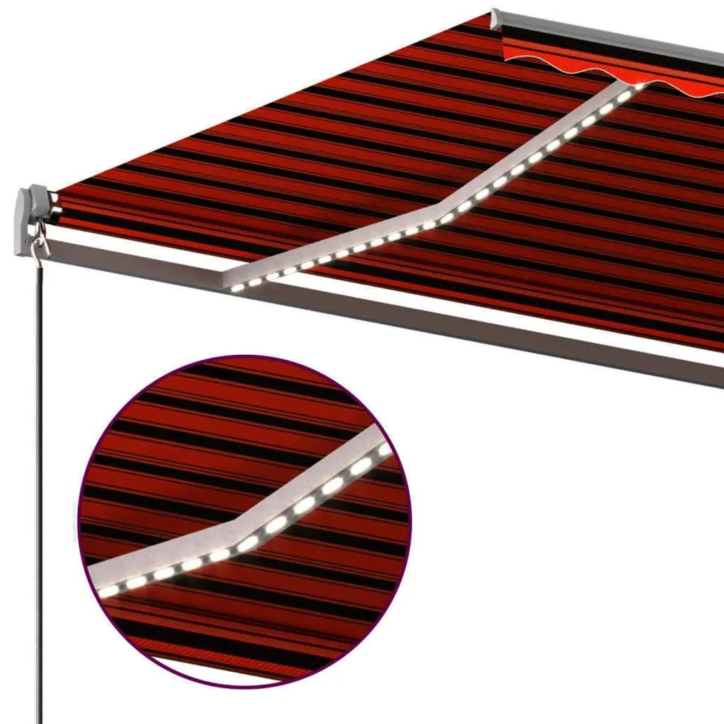 Toldo autom. LED e sensor de vento 450x350 cm laranja/castanho