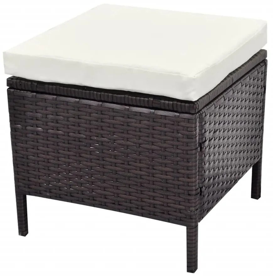 4 pcs conjunto lounge jardim c/ almofadões vime PE castanho