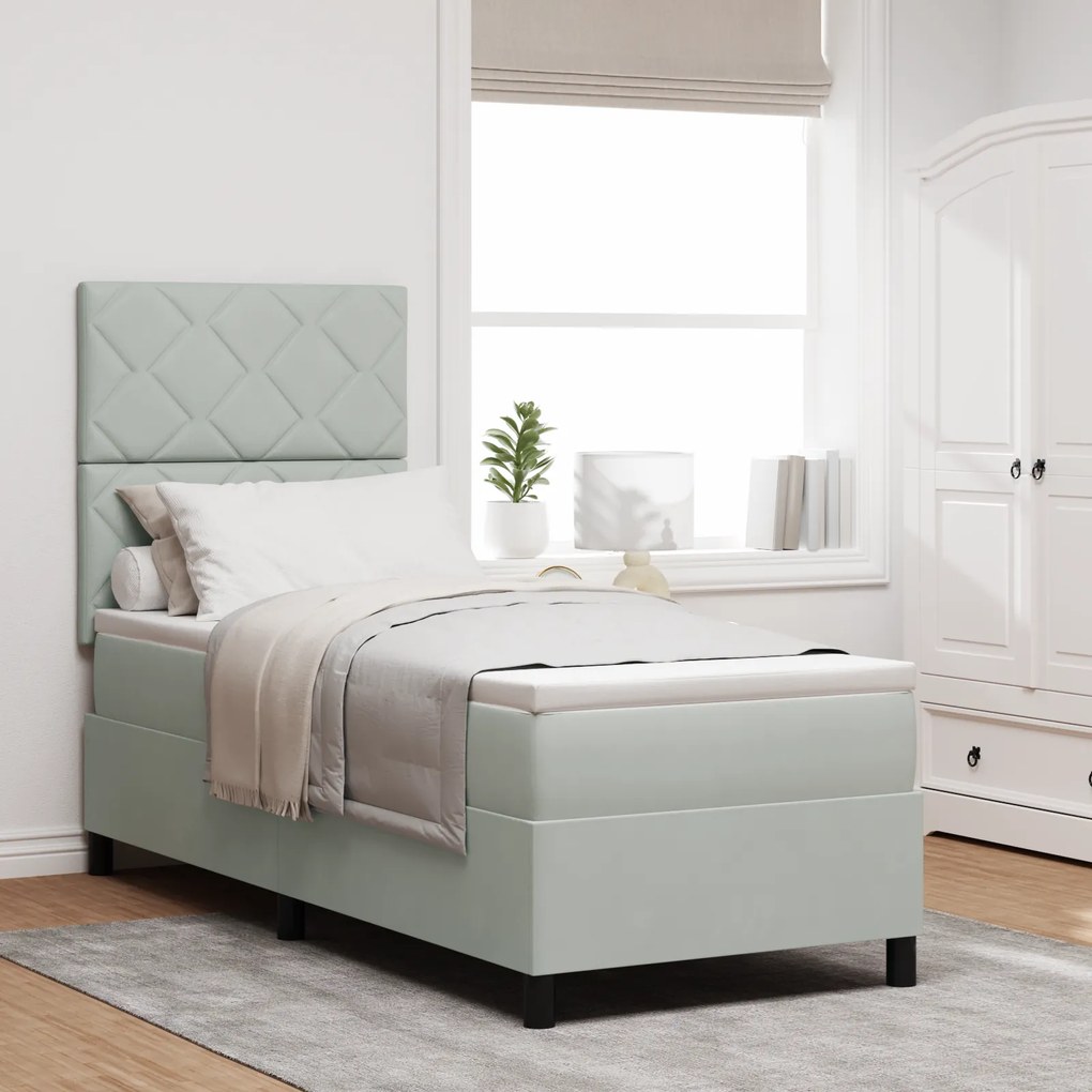 Cama Box Spring vidaXL com Colchão Cinza Claro 80x200 cm Veludo