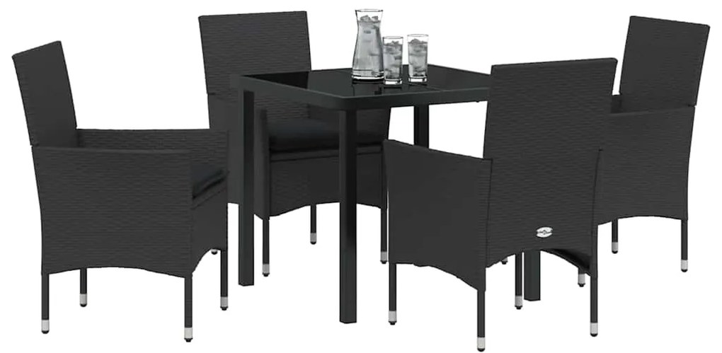 Conjunto de Jantar de Jardim com 5 Peças e Almofadas Pretas em Rattan
