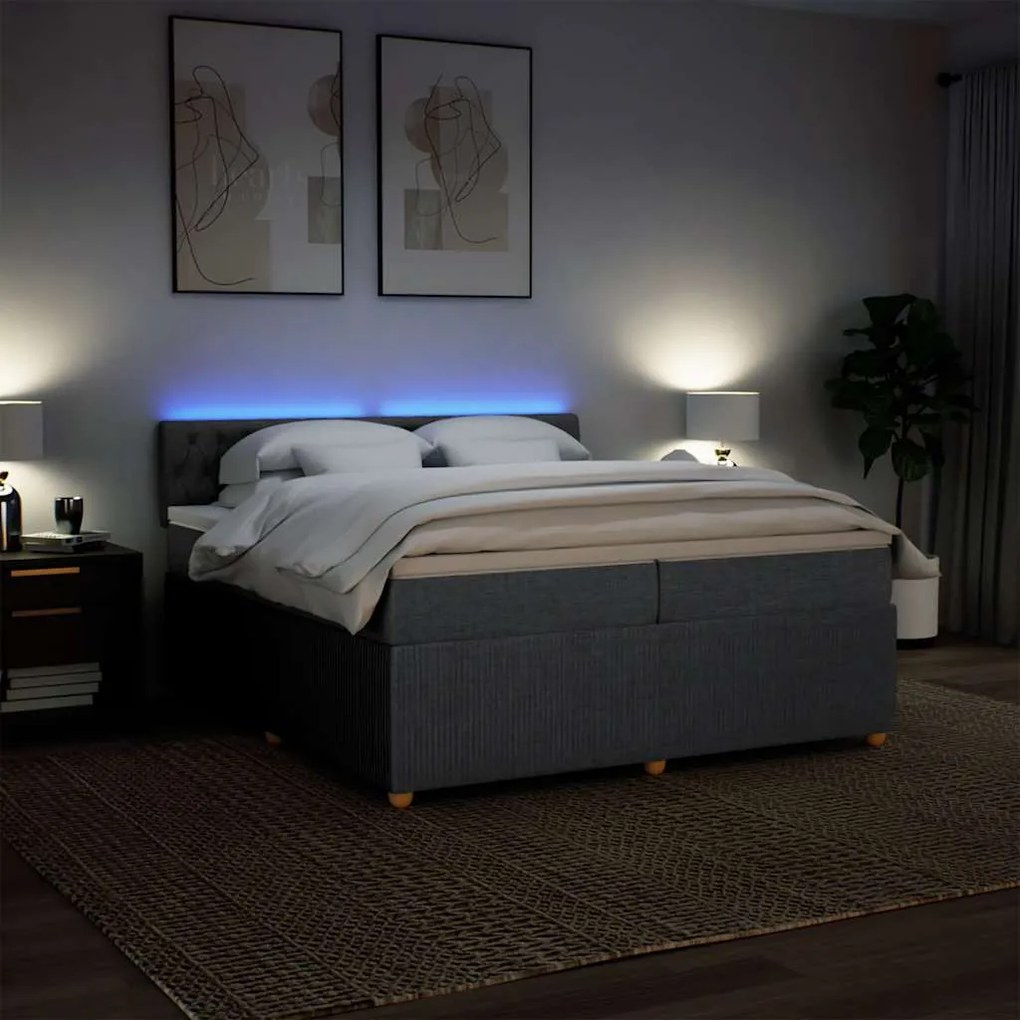 Cama com molas/colchão 200x200 cm tecido cinzento-escuro