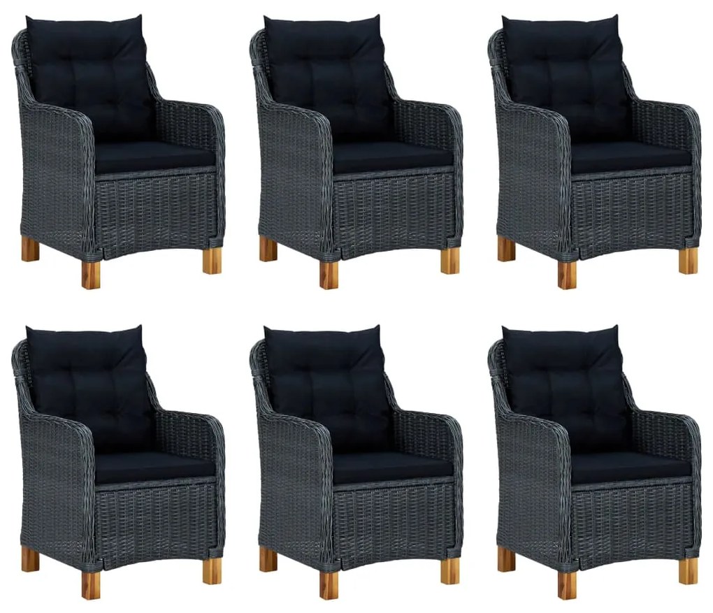 7 pcs conj. jantar exterior c/ almofadões vime PE cinza-escuro