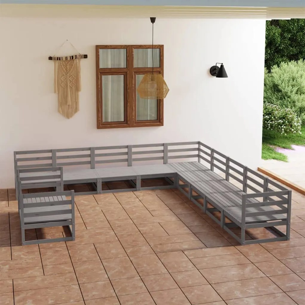 11 pcs conjunto lounge de jardim pinho maciço cinzento