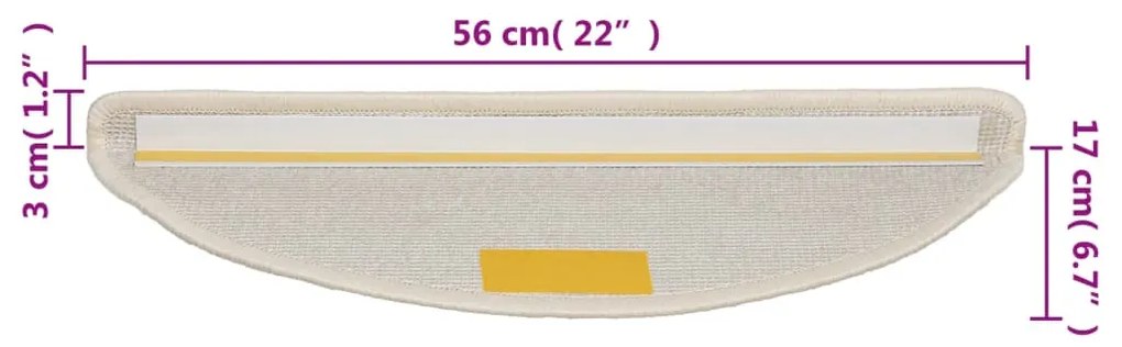 Tapetes de escada 15 pcs 56x17x3 cm branco