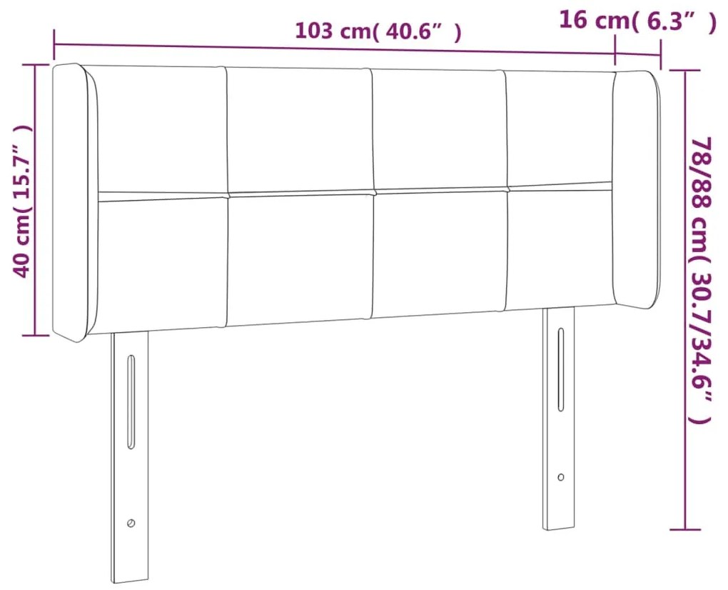 Cabeceira de cama c/ abas tecido 103x16x78/88cm cinzento-escuro