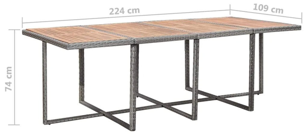 13 pcs conjunto jantar exterior c/ almofadões vime PE antracite