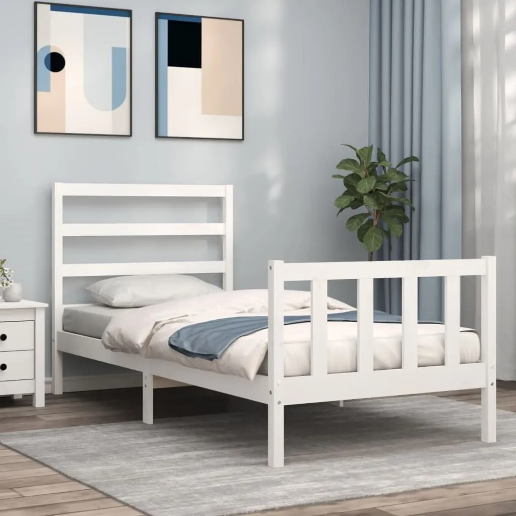 Estrutura de cama com cabeceira 90x190 cm madeira maciça branco