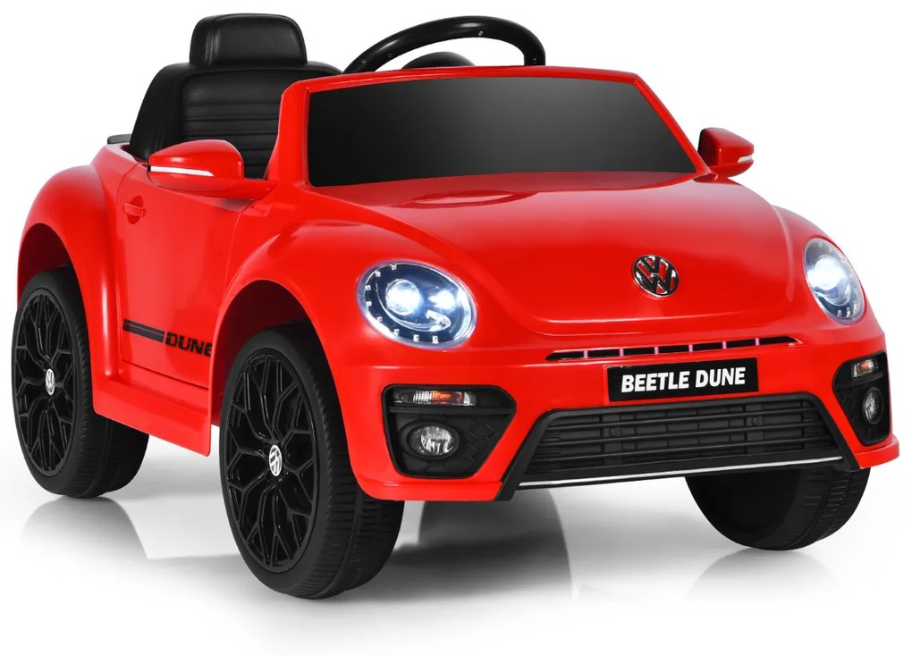 Carro elétrico para crianças bateria 12V Volkswagen Beetle com luzes de controlo remoto e musica 95 x 56 x 47 cm Vermelho