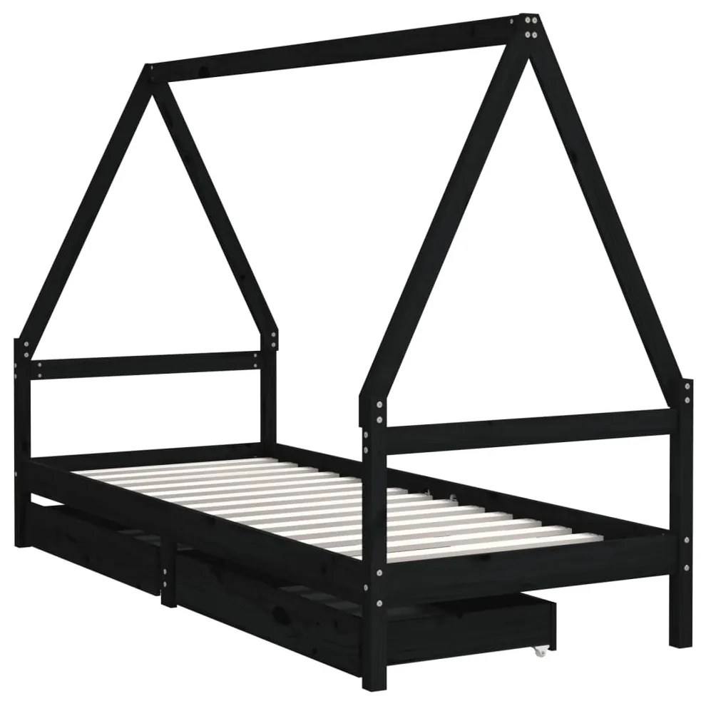 Estrutura cama infantil c/ gavetas 80x200cm pinho maciço preto
