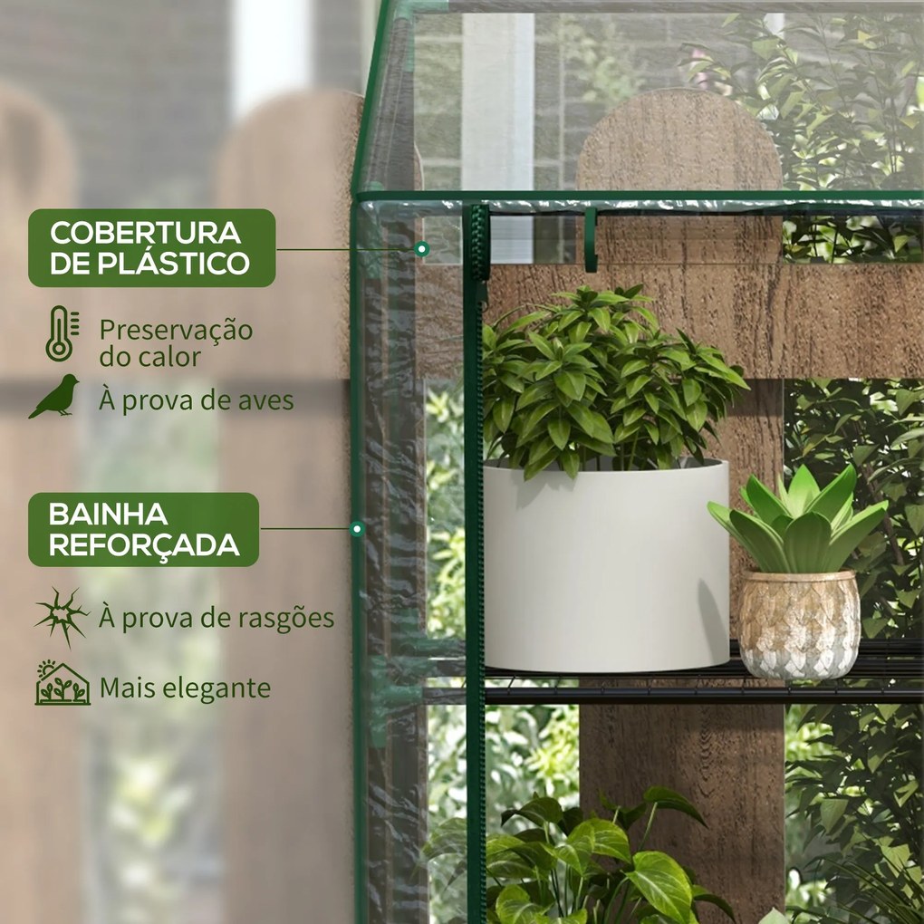 Estufa de Jardim de 3 Níveis Estufa de Terraço com Prateleiras Teto In